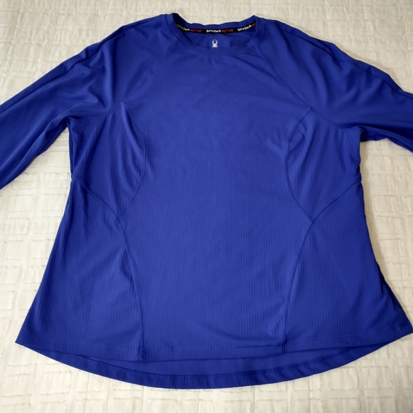 Spyder Tops - Spyder Active Blue Long Sleeve Top, Zip Pocket, Thumb Slit, Stretch, Size Large